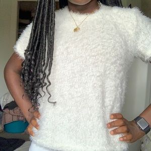 Fuzzy white shortsleeved top